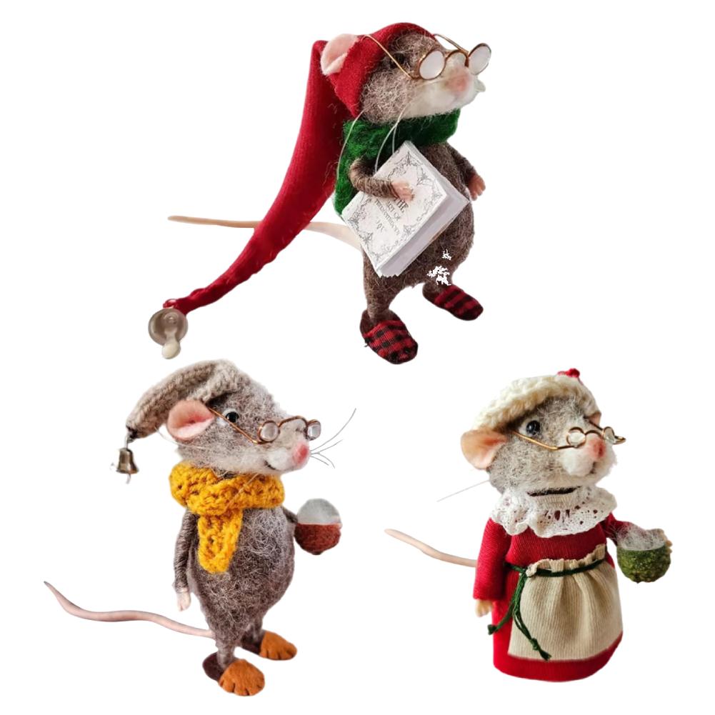 Mouse Doll Christmas Needle Felted Mouse Needle Felted Craft Decorations Mouse Handmade Wool Felted Only Material Package.