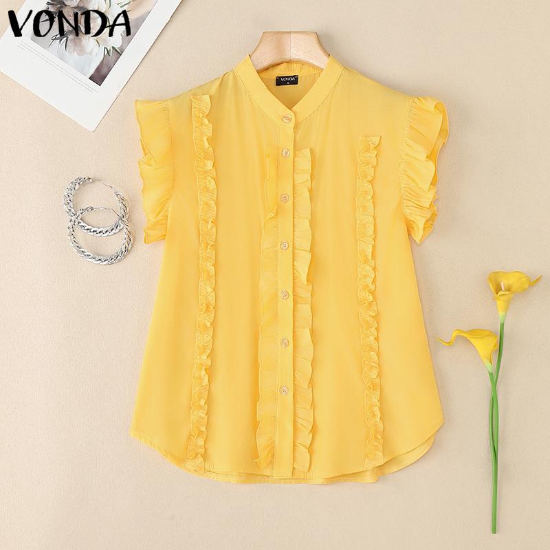 VONDA Women Sleeveless Ruffled Casual Pleating Tank Tops