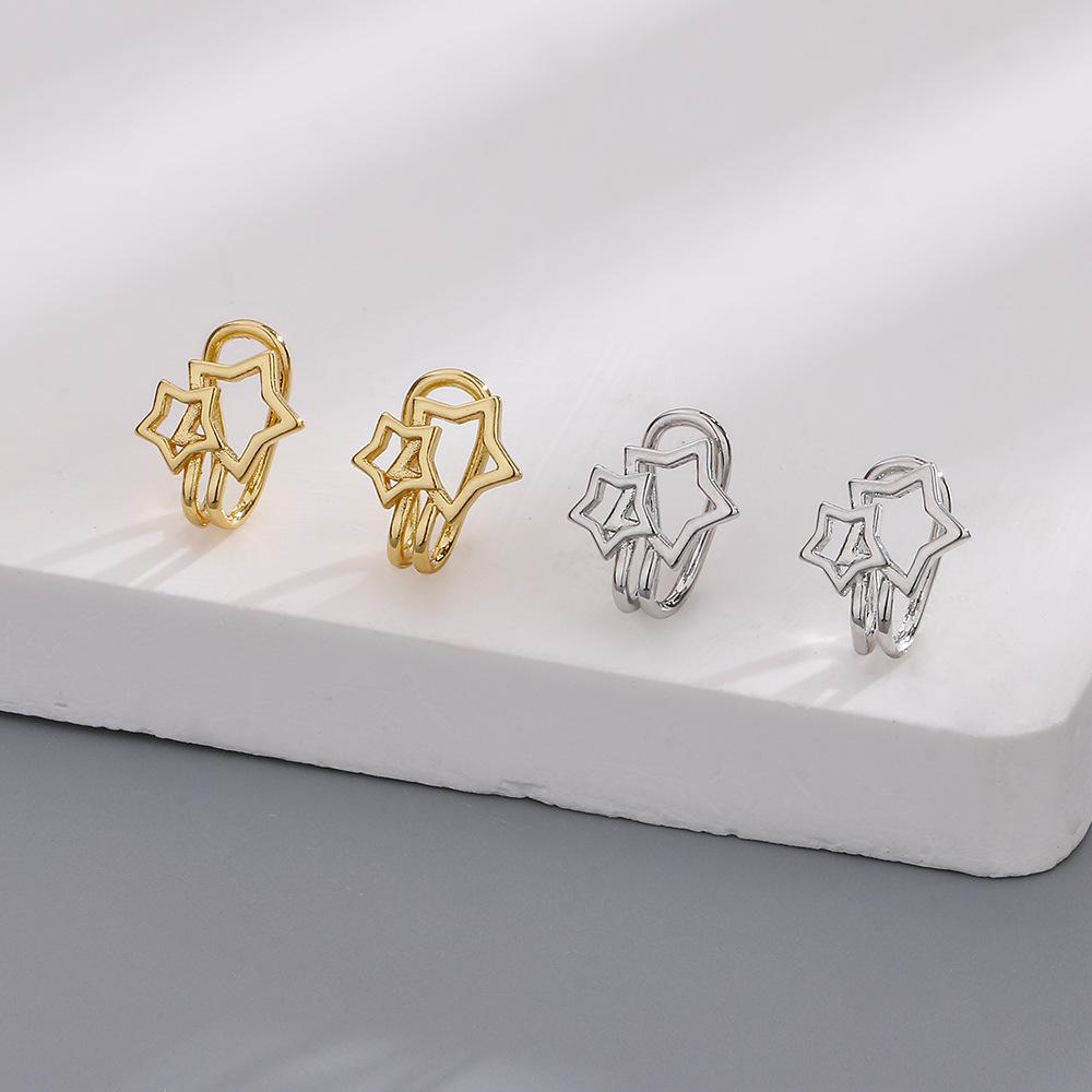 Clips de Estrella para la Oreja Sin Perforaciones Personalizado Diseño Hueco Creativo Elegantes y Dulces Clips para el Hueso de la Oreja Líneas Simples Pendientes de Estrella
