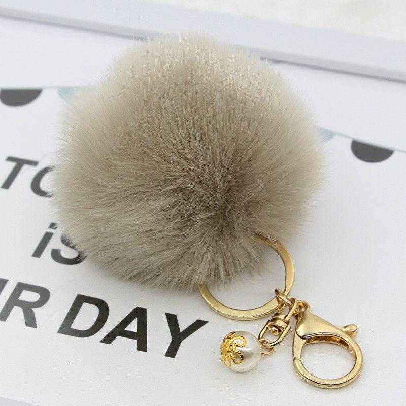 Luxurious Charm Key Ring Rabbit Fur Ball Pompom For Cell Phone And Car Keychain