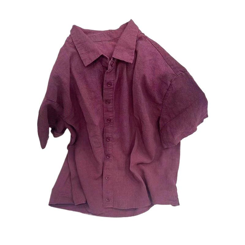 Women's Retro-Style Cotton & Linen Five-Sleeve Lapel Shirt for Spring/Summer