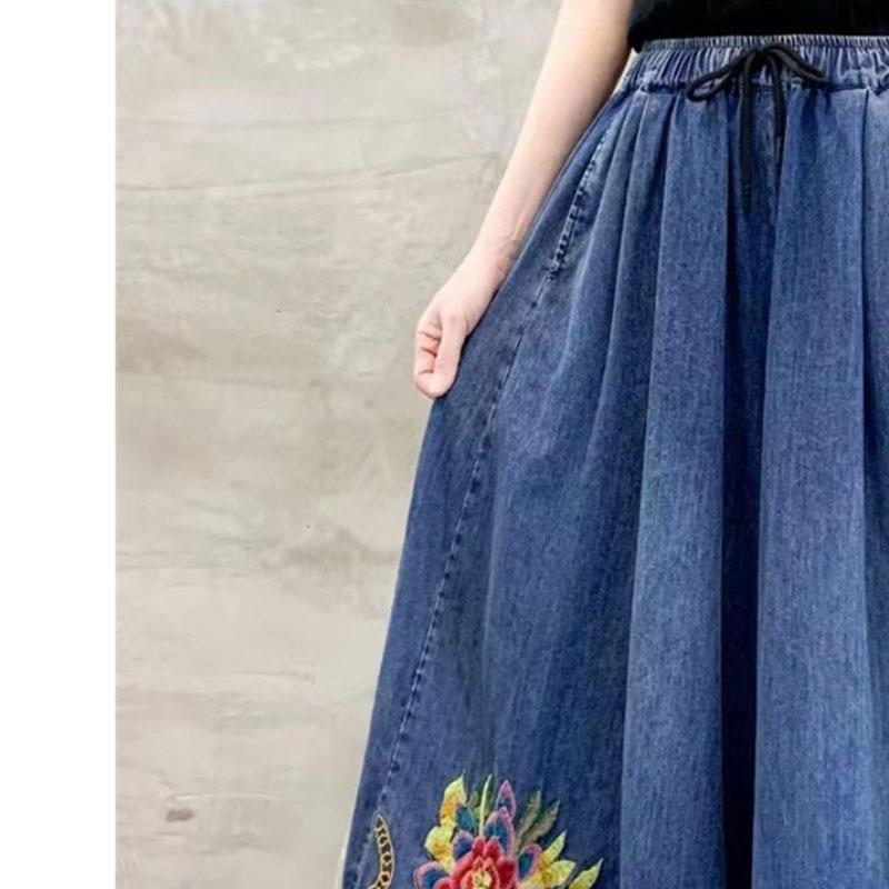 Vintage Style Embroidered Denim Pants Women Autumn Loose Plus Size High Waist Wide Leg Pants Streetwear Casual Jeans 2025