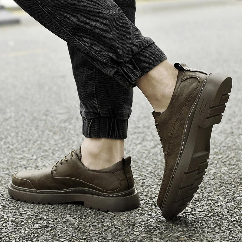 Pantofi de piele naturală pentru bărbați de primăvară-toamnă, pantofi casual cu șireturi, pantofi business pentru navetă pentru bărbați, pantofi durabili de iarnă din bumbac cu catifea