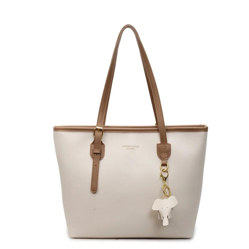 

Solid PU Large Capacity Sewing Thread Casual Shoulder Bags for Women Hot Sale Personality Stylish Design Commute Youth Tote Bags бежевый