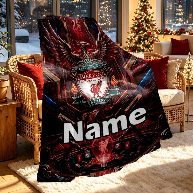 Custom Name Personalized Liverpool FC Print Blanket, Home Decor, Bedroom, Sofa, Camping, Couch, Gifts for Birthday Christmas