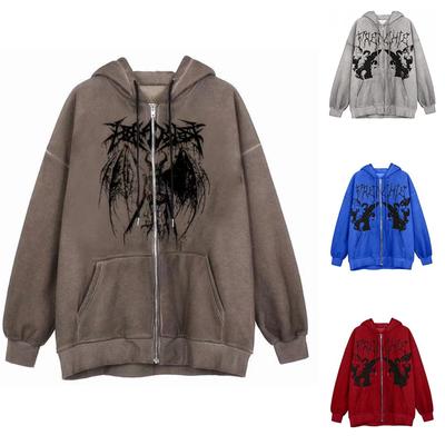 2024 New Fashion Printed Hooded Large Size Sweater Couple Loose Casual Street Sports Zipper Cardigan Y2k Jacket Large Size