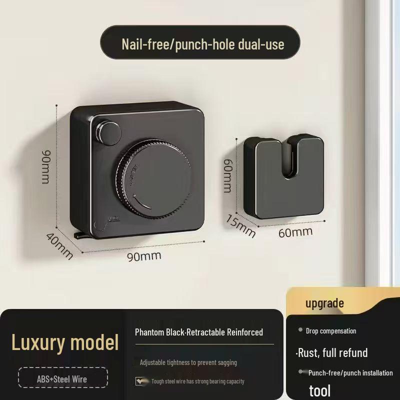Indoor No-Drill Retractable Clothesline - Windproof Tightening Steel Wire for Bathroom and Balcony