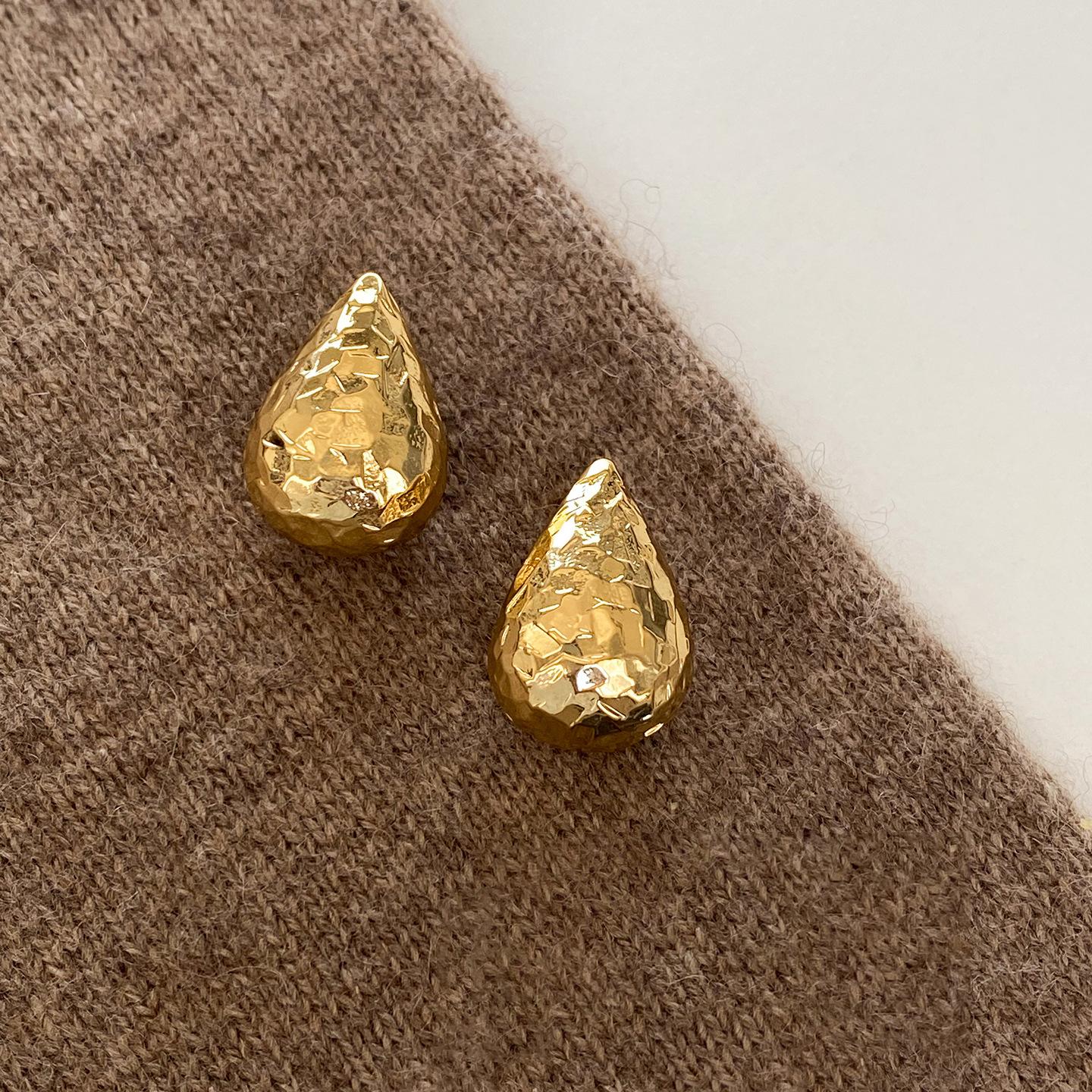 18k real gold electroplating rhombus cut water drop earrings European and American earrings earrings women