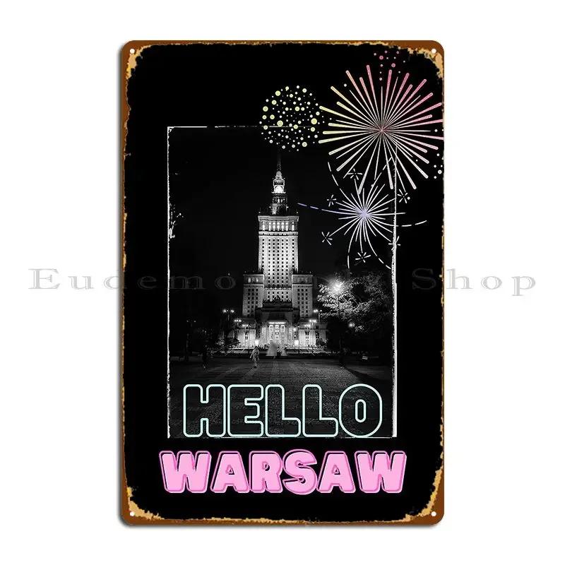 Hello Warsaw Bnw Pink Metal Sign Plaques Club Iron Wall Decor Create Tin Sign Poster 20x30cm(7.8x11.8inch)