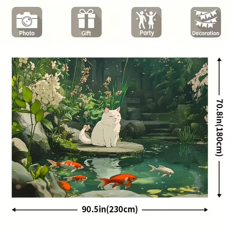 2D Chinese Style Cottage Kitty Stone Pool Baby Shower Birthday Photography Backdrop 47.2x31.5inch/120*80cm