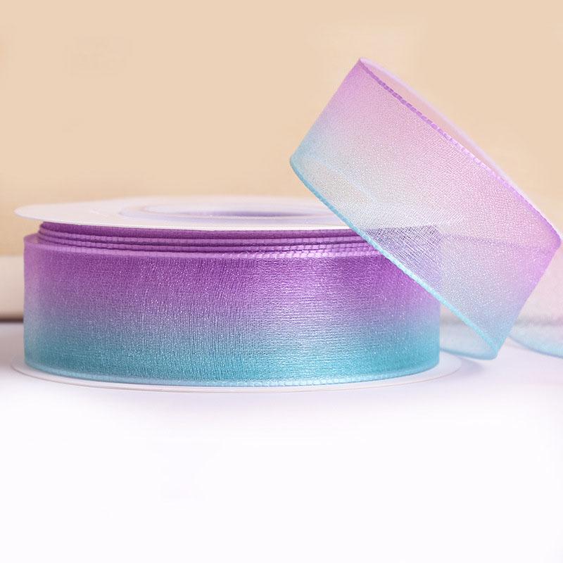 Wholesale Durable Polyester Rainbow Gradient Tulle Ribbon Birthday Floral Gift Decoration DIY Hair Accessory Bow Material