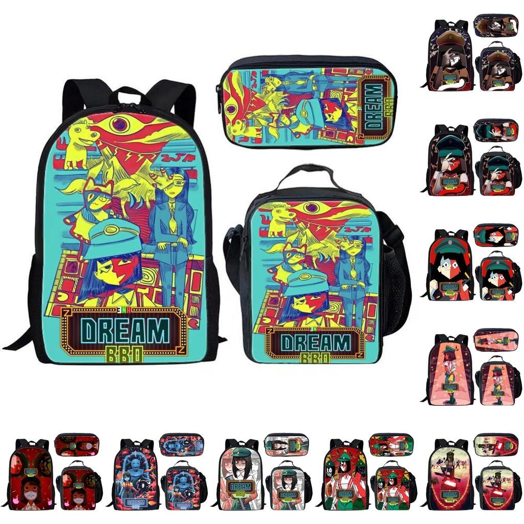 Bbq Dream Ena Pattern Printing Backpack Lunch Bag Pen Case Set For Gift Student