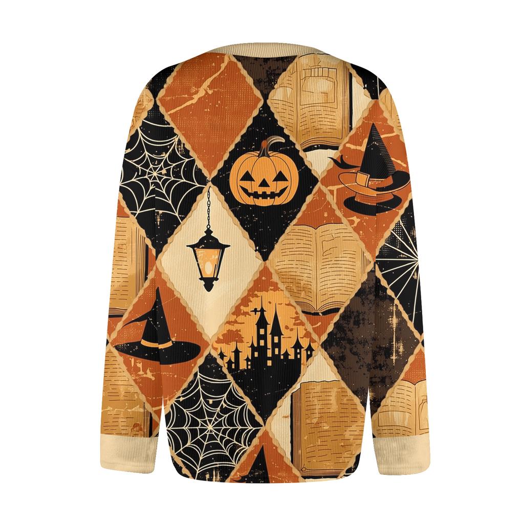 Women's Halloween Print Long Sleeve Knit Button Front Cardigan