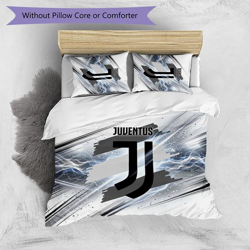 Juventus FC Pattern Printed 3PCS Bedding Set Soft Skin-Friendly Washable Duvet Cover & Pillowcases Set All Season Bedroom
