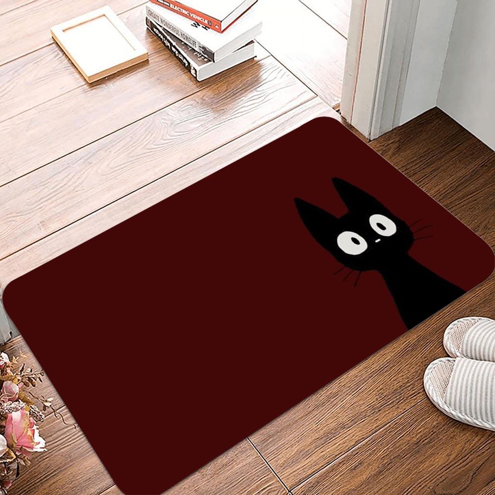 Black Cat Print Welcome Mat Anti-Slip Carpet For Bathroom Kitchen Bedroom Living Room Entrance Rug Home Decor Doormat