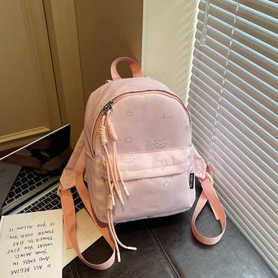 Schoolbag Girls Simple Versatile Backpack College Student Cute Embroidered Bow Backpack Spring Tour Mini Bag