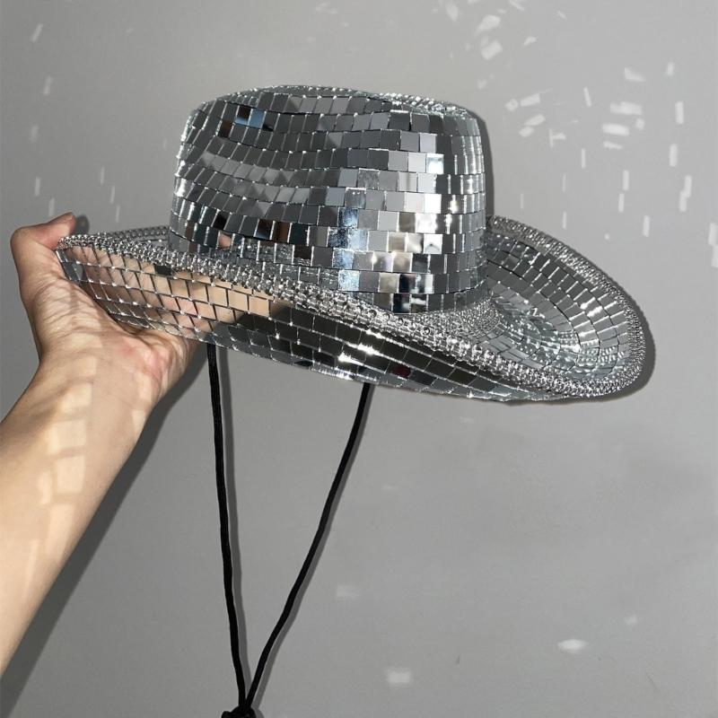 Disco Ball Cowboy Hat Girl Costume Cosplay Cap Household Decoration for Home Festival Shopping Traveling Supplies