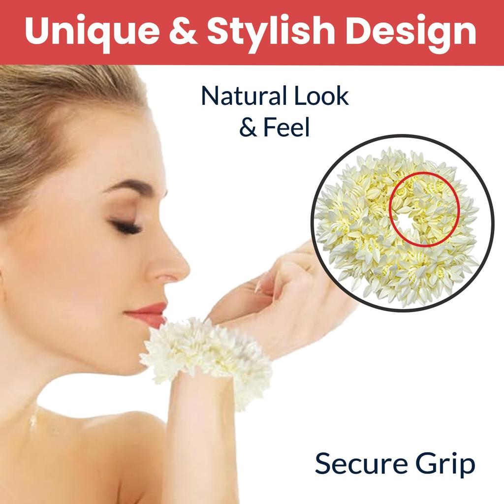 RSINC Scented Mogra Gajra Hair A Fake Gajra Scrunchies Rubber Band - Premium & Voluminous, White Pack of 2 Mogra Gajra Hair Accessories
