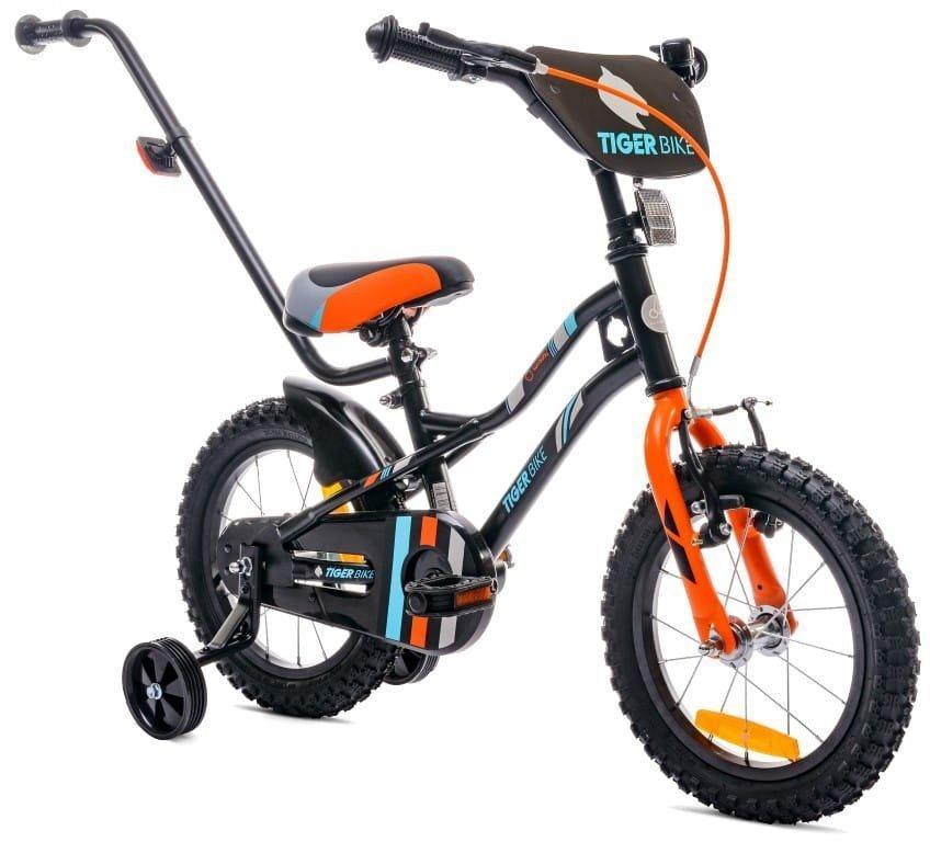 Children's Bicycle 14 Inches For a Boy Guide Side Wheels Bell Tiger Bike Black Orange Sun Baby