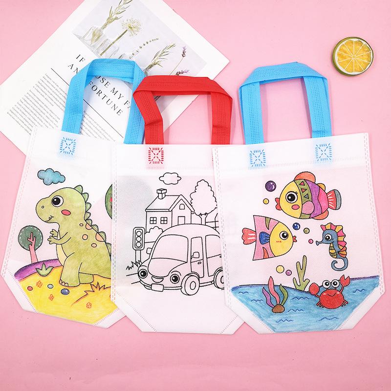 5pcs Graffiti Bag Non Woven Kids Drawing Manual DIY Coloring Environment Protection Children Painting Puzzle Toys Handbag TMZ