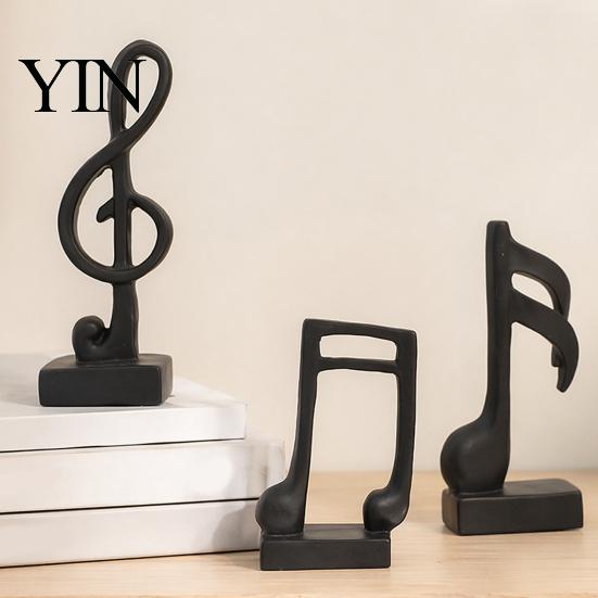 Resin Musical Note Decor 3Pcs Minimalist Music Sculpture, Treble Clef & Eighth Quarter Desk Figurine for Piano Room Living Room, Matte Art Collectible