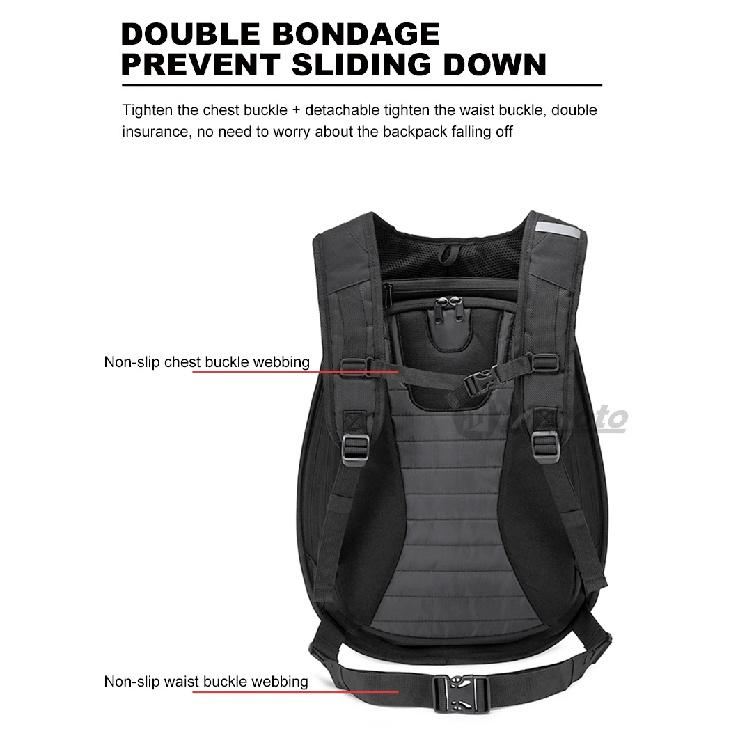 Carbon Fiber Motorcycle Backpack Motocross Helmet Bag Waterproof Motorsport Riding Backpack Expandable Hard Shell Bag Reflective