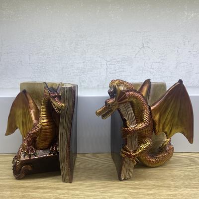 1Pair Resin Dragon Sculpture Bookend Art Crafts Desktop Book Stopper Accessories For Study Room Home Office Ornament Cute Gift