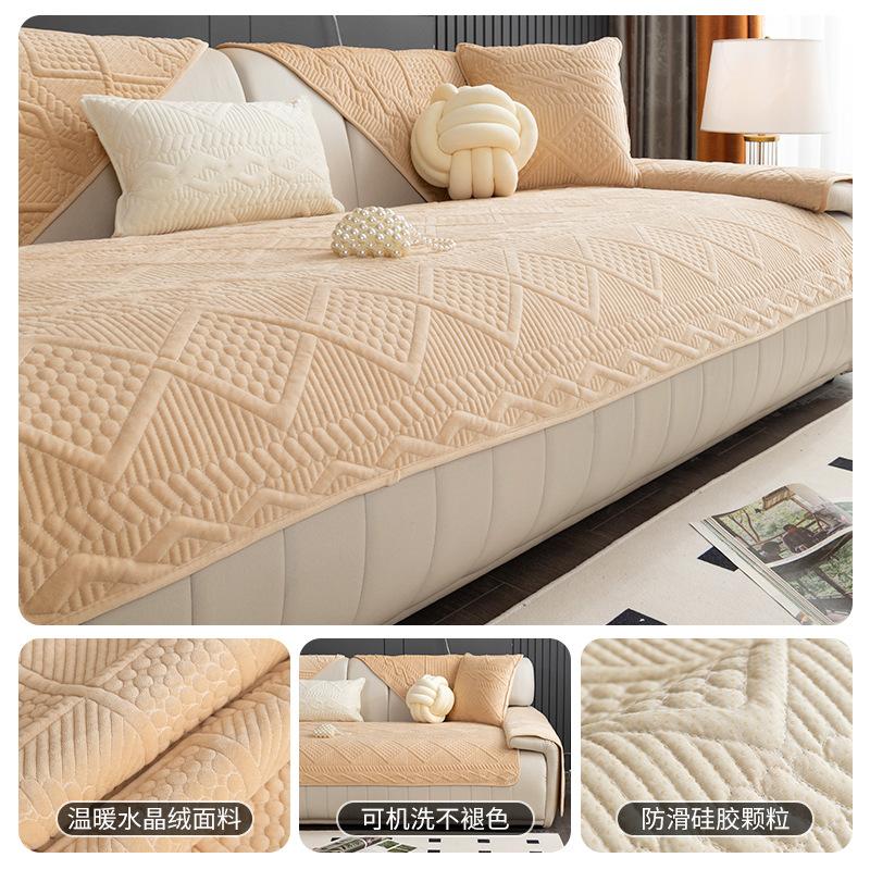 

Autumn And Winter Light Luxury Sofa Cushion Thickened Warm High-Grade Seat Cushion Non-Slip French Crystal Velvet Seat Cushion Full Cover Cloth 70*70cm