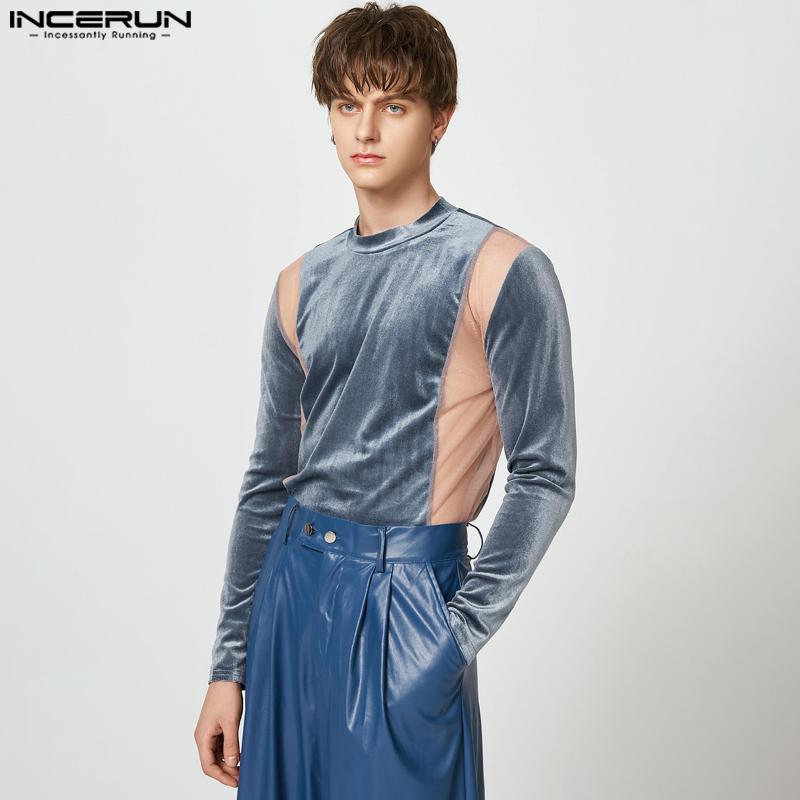 

INCERUN Весна-Осень мужские лоскутные цветные сетчатые топы снизу