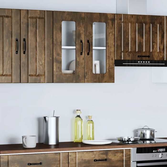 VidaXL Kitchen Wall Cabinet with Glass Door "Kalmar" Smoked Oak Engineered Wood 853672