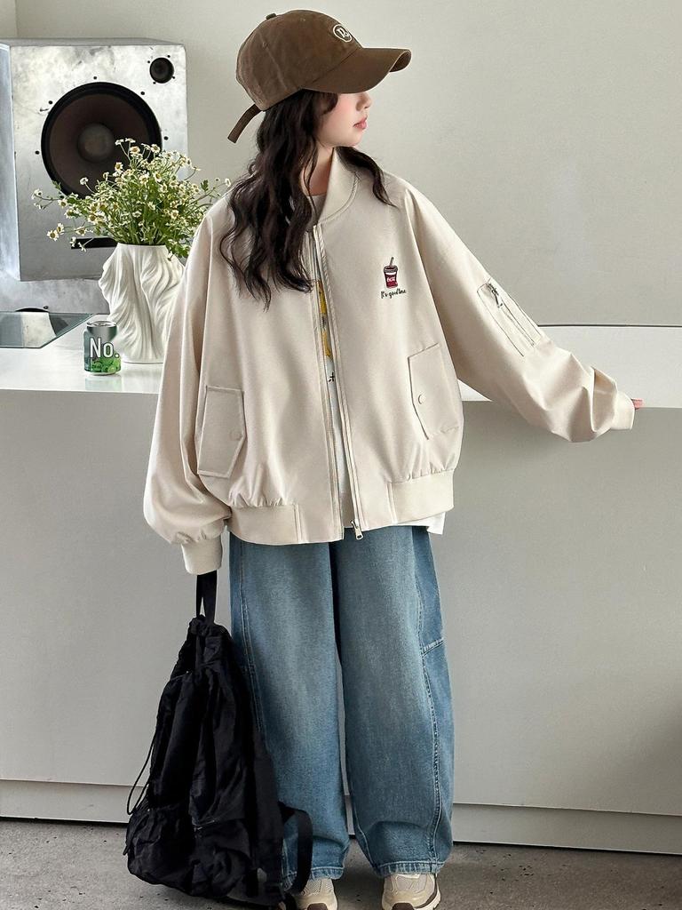 Girls' Spring/Autumn Baseball Jacket 2026 - Stylish, Loose Fit Sportswear for Big Kids