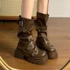 Braune Retro Mid-Calf Height-Increasing Martin Boots für Damen - Neue vielseitige dicksohlige Frühling/Herbst/Winter 2025 Kollektion