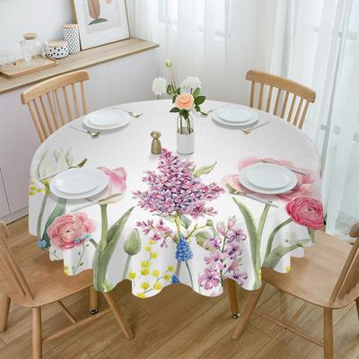 Tulip Flower Plants In Spring Round Table Cloth Festival Dining Waterproof Tablecloth Table Cover For Wedding Party Decor