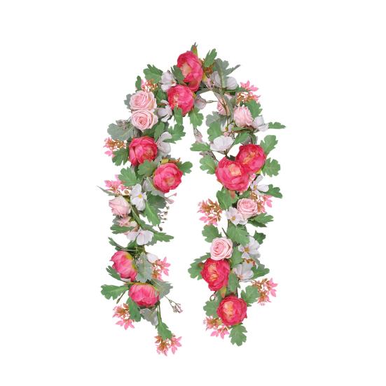 170/180CM Künstliche Pfingstrosen-Blumenranke mit Eukalyptusblättern UV-beständig Realistisch Hängende Kunstblumen-Rattanranke für Hochzeitsparty Heimdekoration