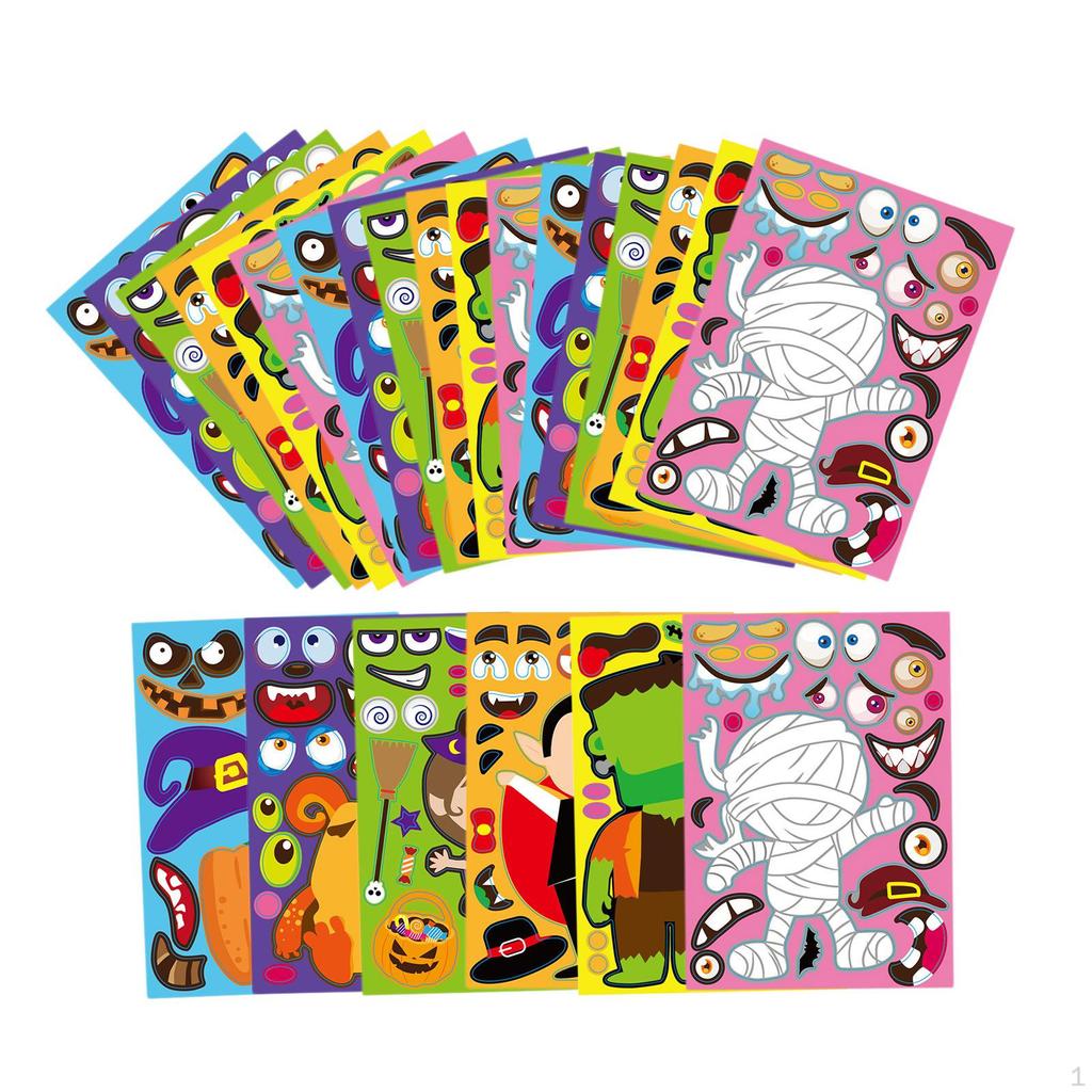 24 PCS Sticker Sheets Party Favors for Kids Halloween Cartoon Characters Stickers
