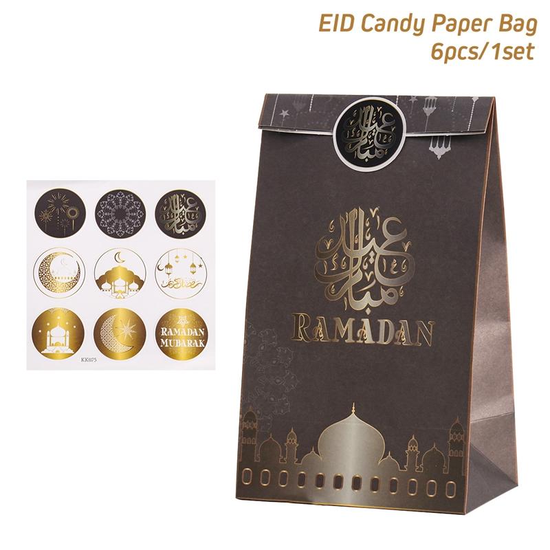 6pcs Eid Mubarak Candy Box Ramadan Gift Bag with Stickers Islamic Muslim Party Supplies Ramadan Kareem Eid Event Decorations