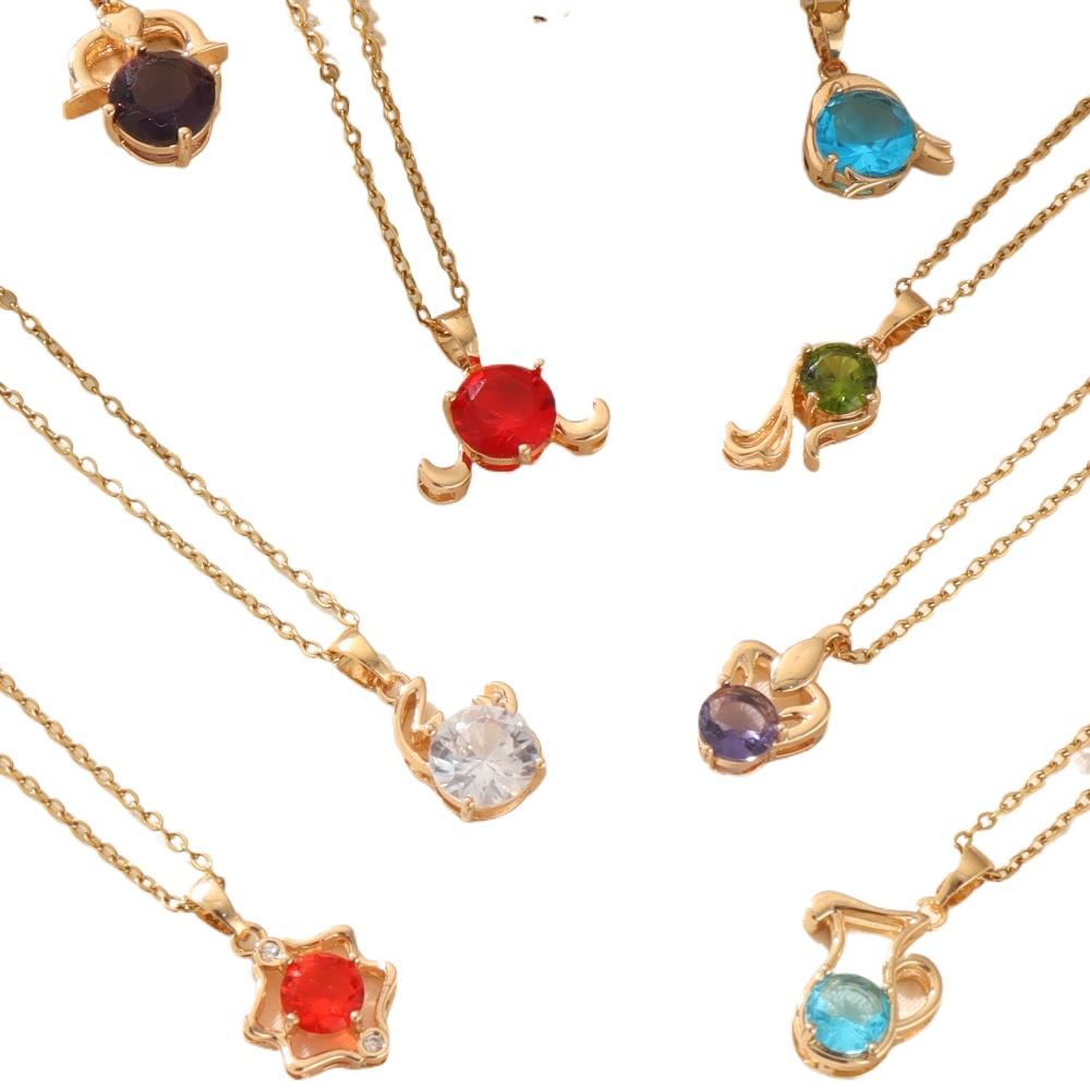 Fashion 12 Constellations Zirconia Pendant Necklaces for Women Sparkling Golden Stainless Steel Necklace Jewelry