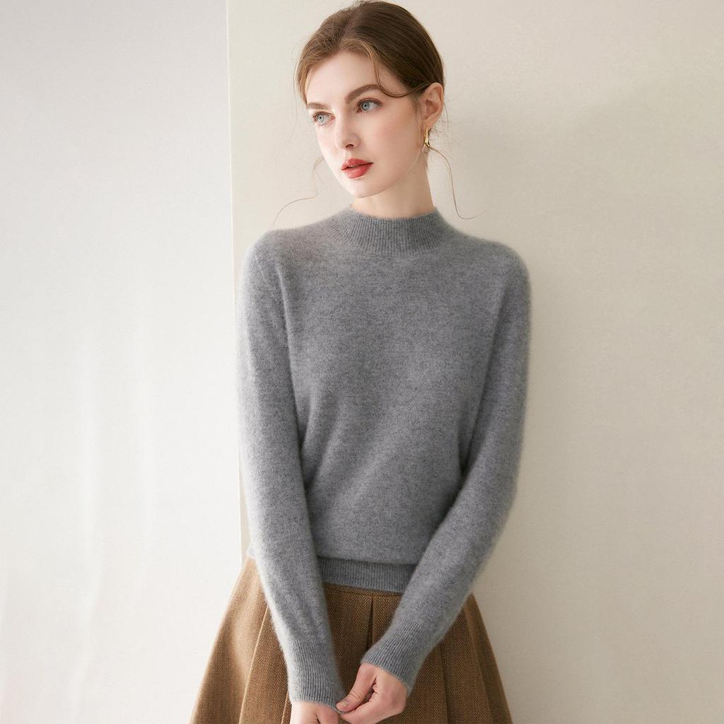 2026 Le Kasha Women's Pure Cashmere Sweater: 12 Gauge Flat Knit, Half-High Neck, Solid Color, Autumn/Winter Base Layer