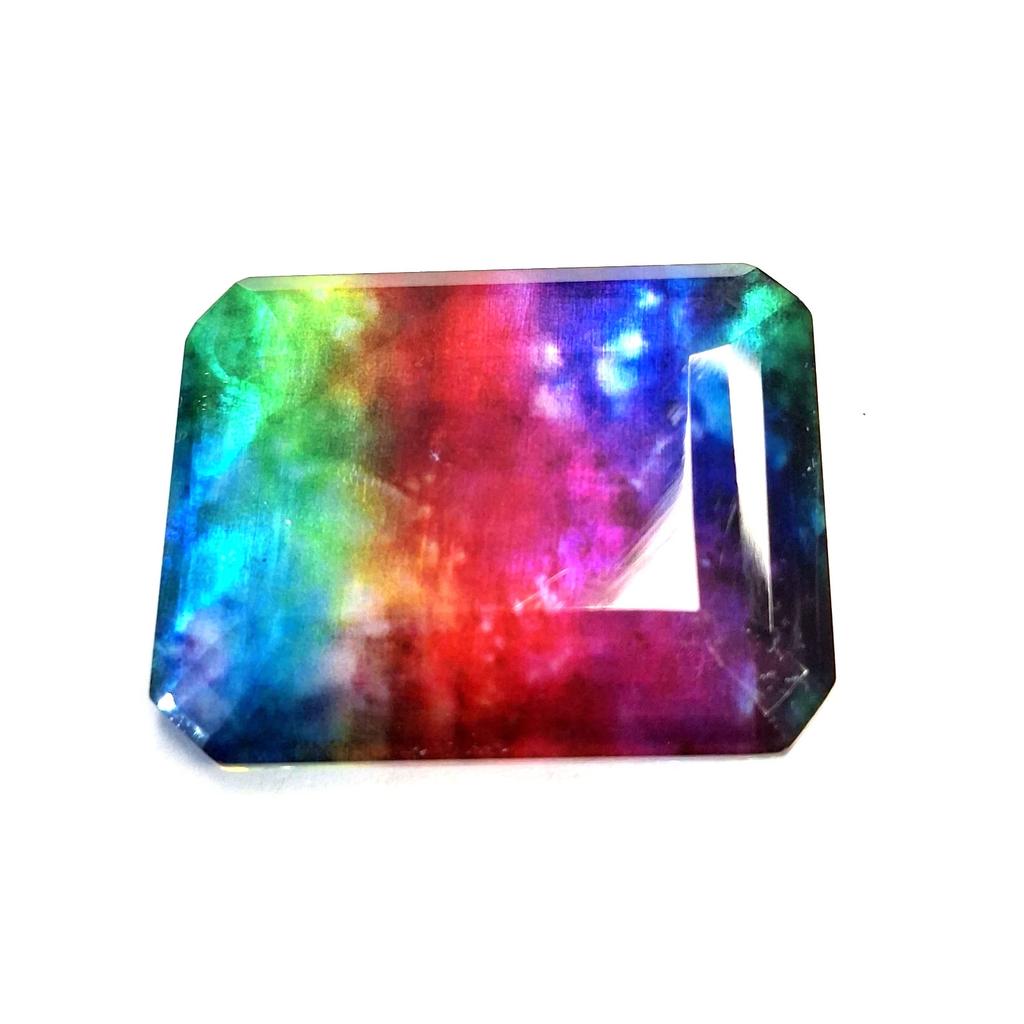 Emerald Cut Natural Ammolite Doublet 52-24 Ct Stunning Certified Loose Gemstone