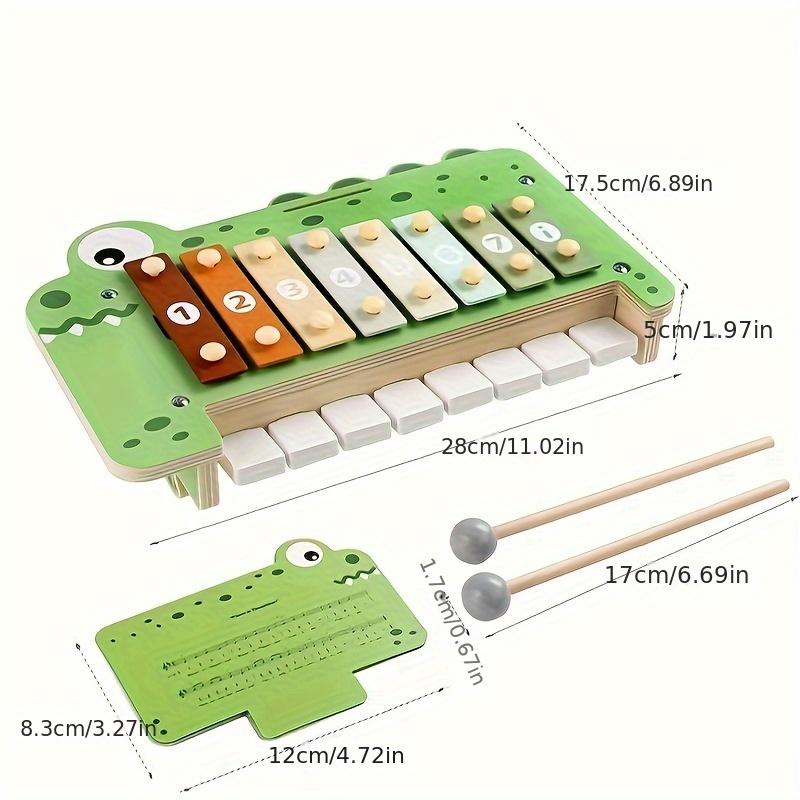 Wooden Crocodile Music Bench with Xylophone,Youngsters' Musical, Hand Eye Coordination Development, Ideal for Kids' Day, Christmas, Birthday Gift