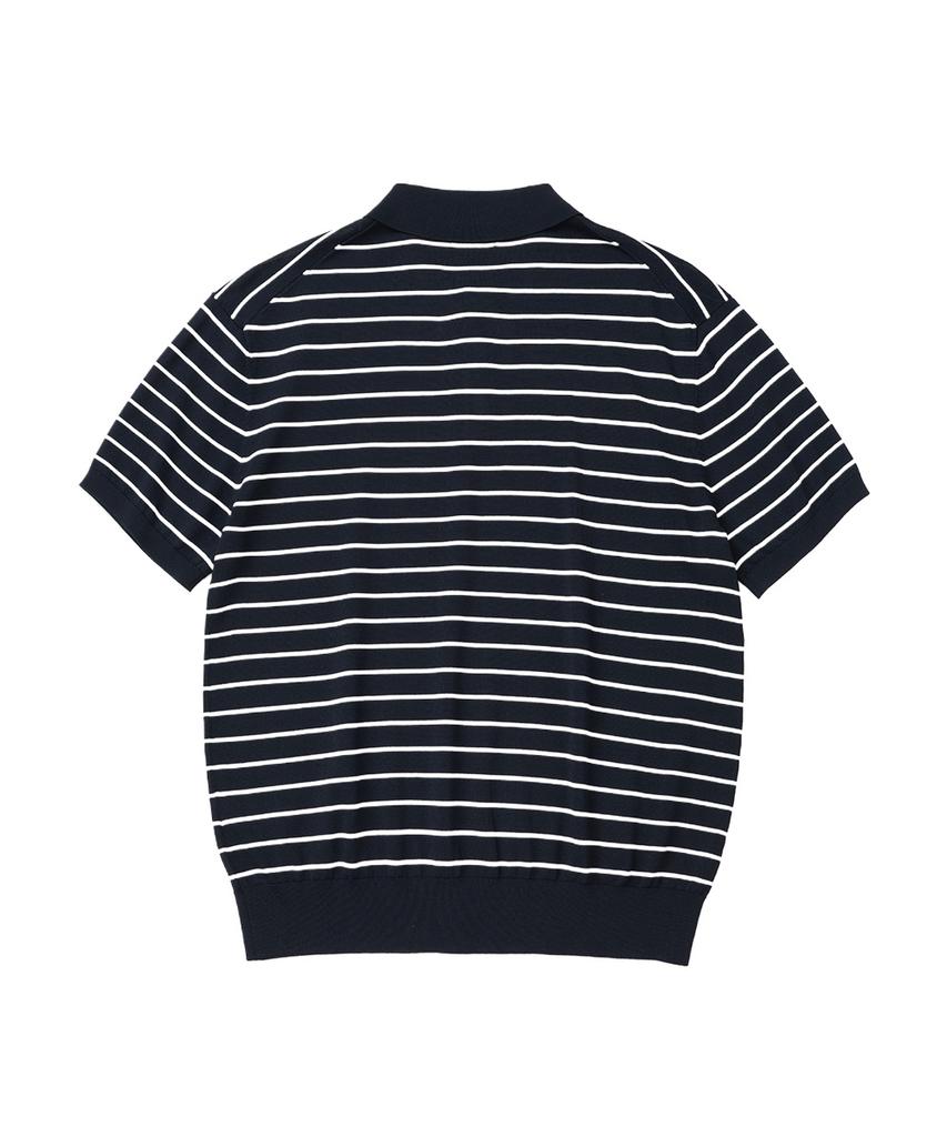XOX Button Collar Summer Cool Crop Short Sleeve Knit [Navy St]