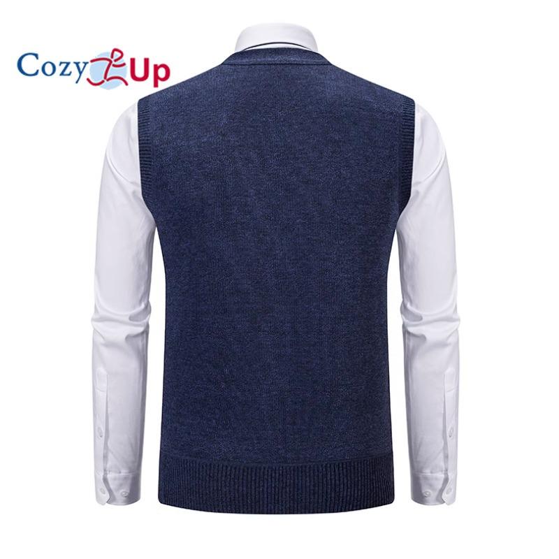 Cozy Up Herren-Pullover, Weste, Wollpullover, gerippter Strick, gestrickt, Knopfleiste, Patchwork, V-Ausschnitt, modern, zeitgenössisch, britisch, Alltagskleidung, Ausgehen