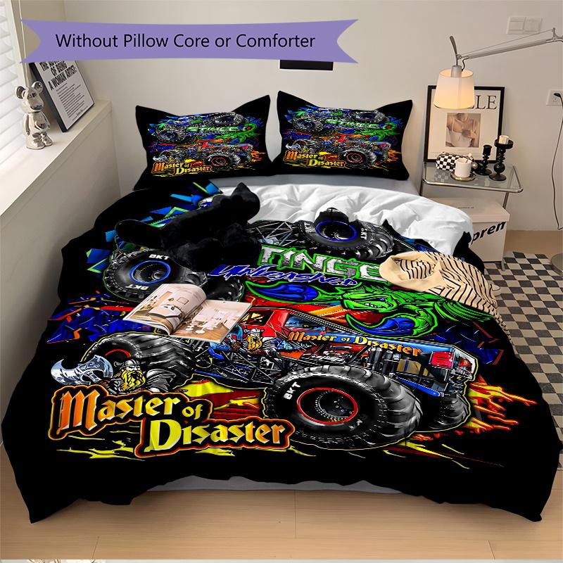 3pcs Monster Truck Stinger Unleashed & Master of Disaster Graphic Printed Home Decor Bedding Set-Universal Three-Piece Suit for Bedroom, Gue