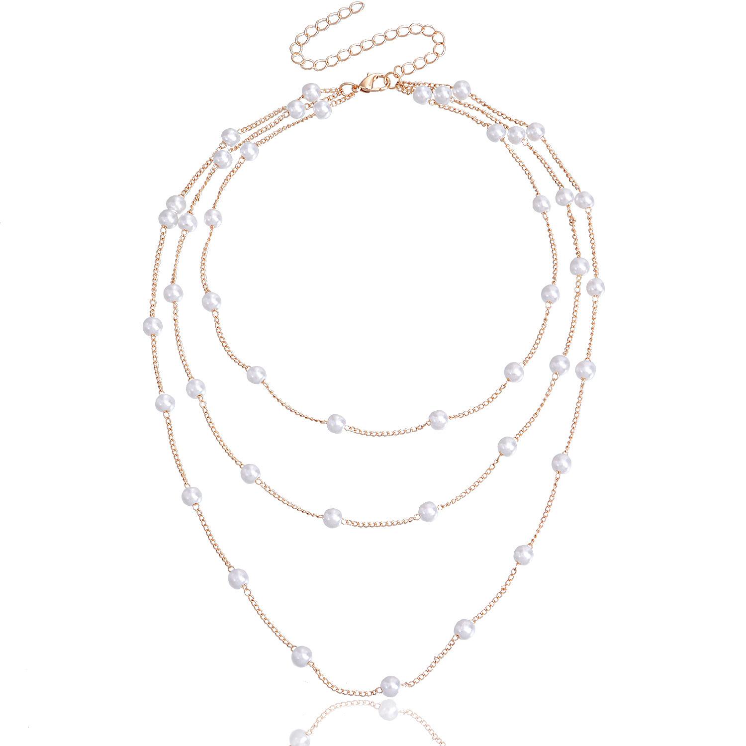Simple geometric fine chain pearl multi-layer necklace, personalized light luxury pearl necklace