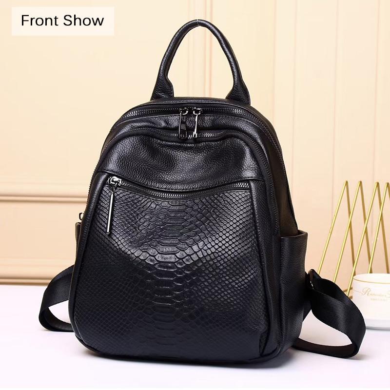 Medium Women Backpacks Genuine Leather Daypack Luxury Snake Pattern Backpack For Outdoor Traveling Commute Serpentine School Bag