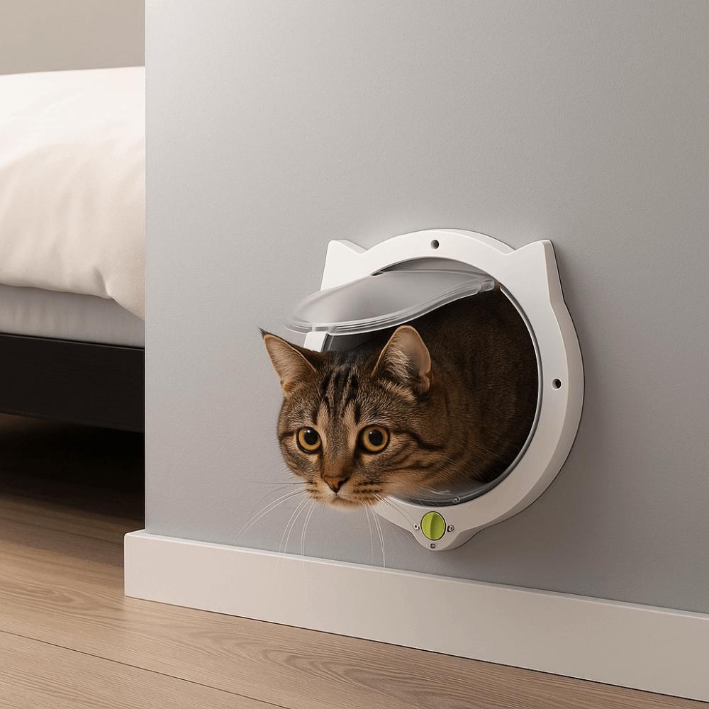 Magnetic Cat Flap Door 4 Locking Modes Bidirectional Opening Pet Archway With Cat Ears Plastic Cat Entry Exit Door