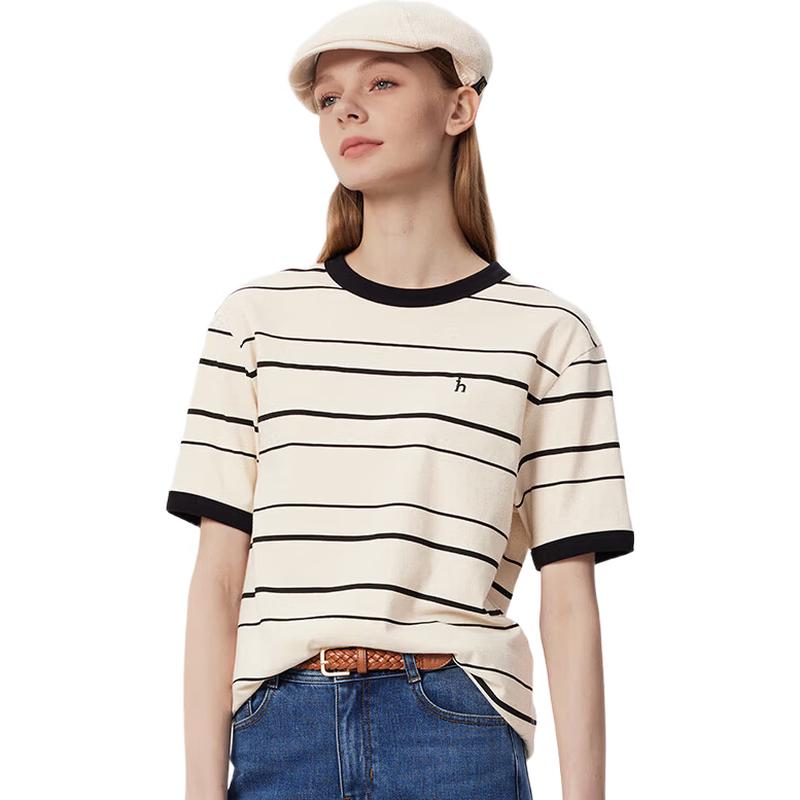 HAZZYS Women s 2025 Summer Striped Casual T-Shirt M