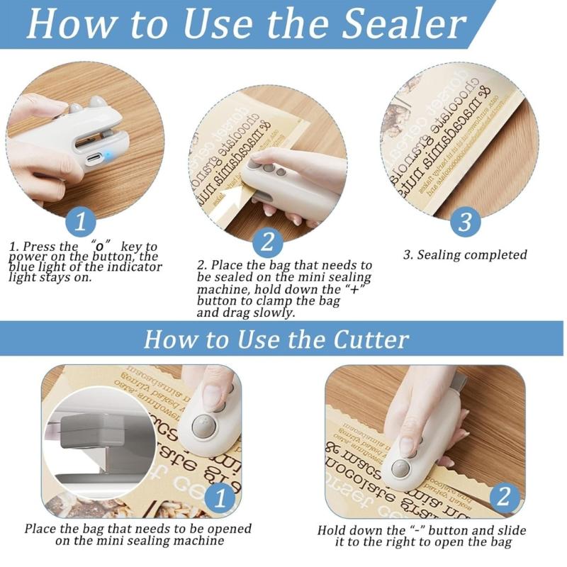 Multifuntional Chip Bag Sealer with Cutter Easy To Use Bag Resealer Efficient Heat Sealing Device for Home and Travel