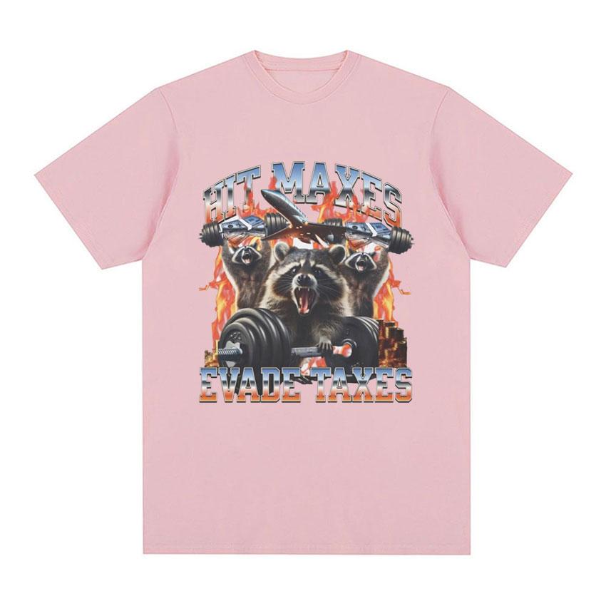 Hit Maxes Steuern Hinterziehen Meme T-Shirt für Männer Frauen Lustige Waschbär Grafik T-Shirts Herrenmode Retro Übergroßes T-Shirt Streetwear