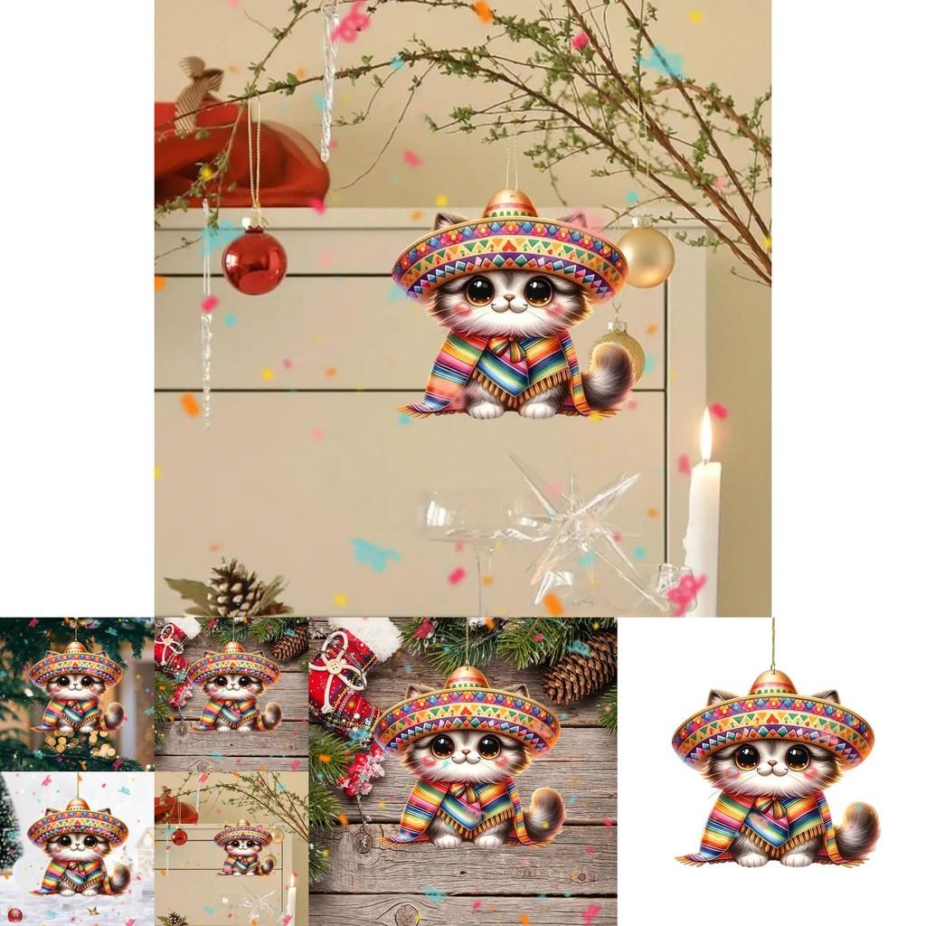 Cat Car Mirror Ornament Christmas Tree Toy For Vehicle Interior Decor